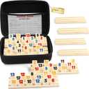 Rummy Cube 8 Player Edition with 8 Wooden Racks/Trays, 214 Large Numbers Rummy Tiles 6-8 Players Set with Zippered Case, Rummy Travel Game Set with 8 Tiles Holders for Family Adults Kids