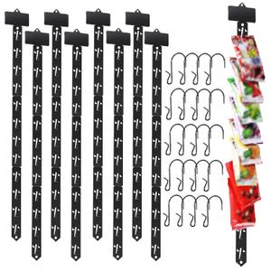 12 Packs Station Hanging Merchandise Strips with 20 S Hooks Retail Display with Label Header 24.8 Inch Plastic Merchandise Display Strips for Store Snack Bags Lightweight Product Supplies (Black)