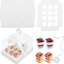 10 Sets Square Dessert Shooter Cup Transport Boxes with Window Ribbon 12 Count 3 oz Dessert Shooters Transport Container Cup Carrier Boxes Holder for Birthday Holiday Party Bakery Supplies