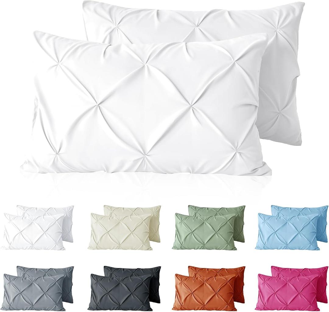 VACVELT Pintuck Pillow Cases King Size Set of 2, White Pillow Shams Decorative Pillowcases with Envelope Closure, Pinch Pleated Microfiber Pillowcases, Wrinkle and Stain Resistant