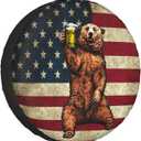 Happy Camper Bear Rv Spare Tire Cover for Trailers RV Wheel Covers American Flag Tire Cover Protectors for Travel Trailer Rv SUV Truck Travel Trailer 15 inch (15 inch (Tire Diameter 70-75cm/27.5-29.5in))