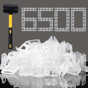 Tile Leveling System 1/16 Inch Spacers Tile Leveler Clips 6500 Pcs and 16 oz Rubber Mallet Hammer .Tile Tools Set for Professional Ceramic and Stone Installation