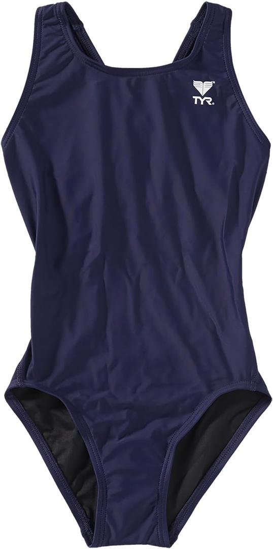 TYR Sport Girl's Solid Maxback Swim Suit (Navy, 24)