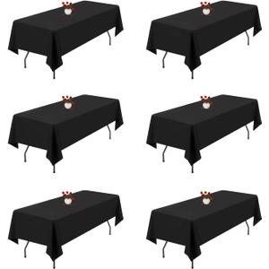 6 Pack Black Tablecloth 60 x 126 Inch, Polyester Table Cloths for 8 Foot Rectangle Tables, Wrinkle Resistant Polyester Black Table Clothes for Wedding, Parties, Banquet