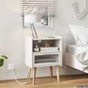 MMEOLUOOK Nightstand with Charging Station, Bedside Tables, End Table Side Table with 2 Tiers Storage Space, for Bedroom, Living Room, White MLBZ07WE-2, 15.7 inches x 11.8 inches x 25.2 inches