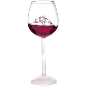 evomosa Red Glass with Dolphin Inside, 10oz Stemmed Drinking Goblet, Cocktail Juice Glass for Housewarming Birthday Gift