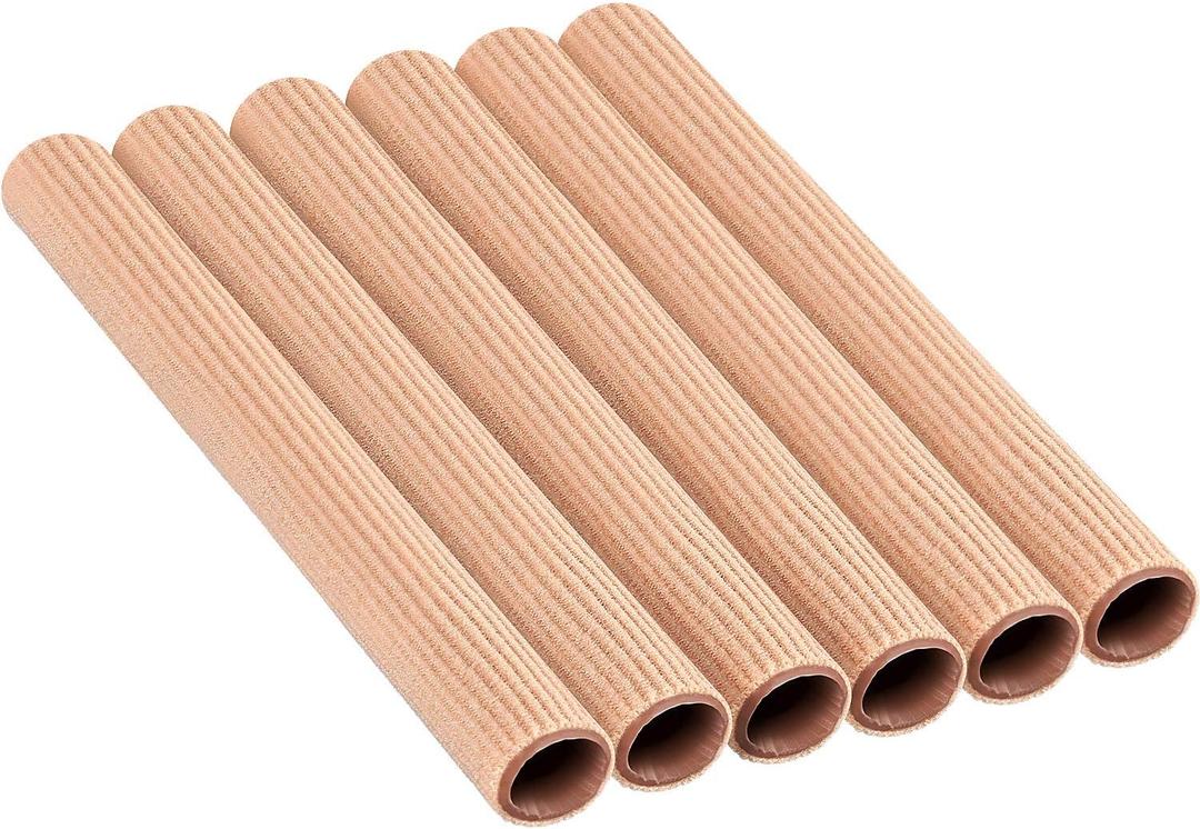 Hestya Open Gel Finger Toe Tubes 6 Pcs Fabric Gel Lined Cushion Sleeve Protector for Bunion Hammer Toe Callus Corn Blister Friction (6 Count (Pack of 1))