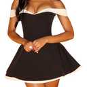 Kwunbwa Womens Sexy Off The Shoulder A Line Mini Dress Color Block Strapless Backless Elegant Formal Party Club Dresses Black. S