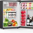 COWSAR 2.6 Cu.Ft Mini Fridge with Freezer, Quiet Reversible Door Compact Refrigerator, Small Refrigerator with 2 Removable Shelves, Adjustable Thermostat, for Office, Bedroom, Dorm, Black, 2.58 Cu.Ft