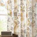 jinchan Linen Curtains for Living Room 63 Inches Length Tropical Leaf Print Botanical Flax Farmhouse Country Curtains Rod Pocket Light Filtering Window Treatment Drapes Set, 2 Panels, Yellow