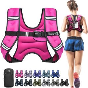 BAGAIL Comfort-Fit Weighted Vest for Woman, Even Weight Distribution, Faster Weight Loss, No-Chafe or Bounce for Walking & Running with Detachable Phone Pouch & Reflective Stripes, 5lbs, (Pink)