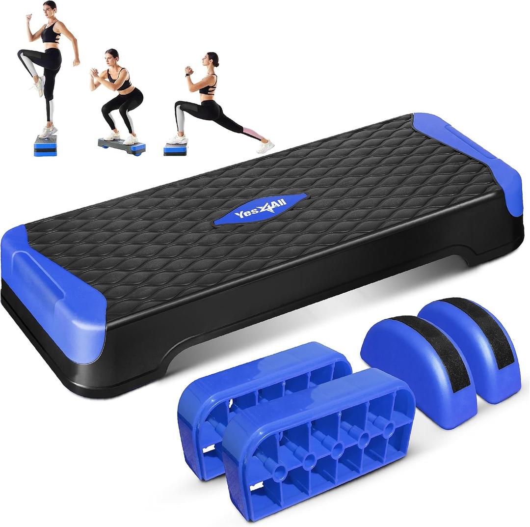 Yes4All 2-in-1 Adjustable Aerobic Step Platform Fitness Exercise Stepper with Rocker Balance Board Legs for Home Workout, Step Exercise & Balance Training (B. Dark Blue)