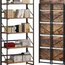 JSB No Assembly Folding Bookshelf, 5 Tier Industrial Metal Book Shelf for Storage, Vintage Wood Foldable Bookcase for Living Room, Bedroom, Office Organization Shelves (Fire Brown)