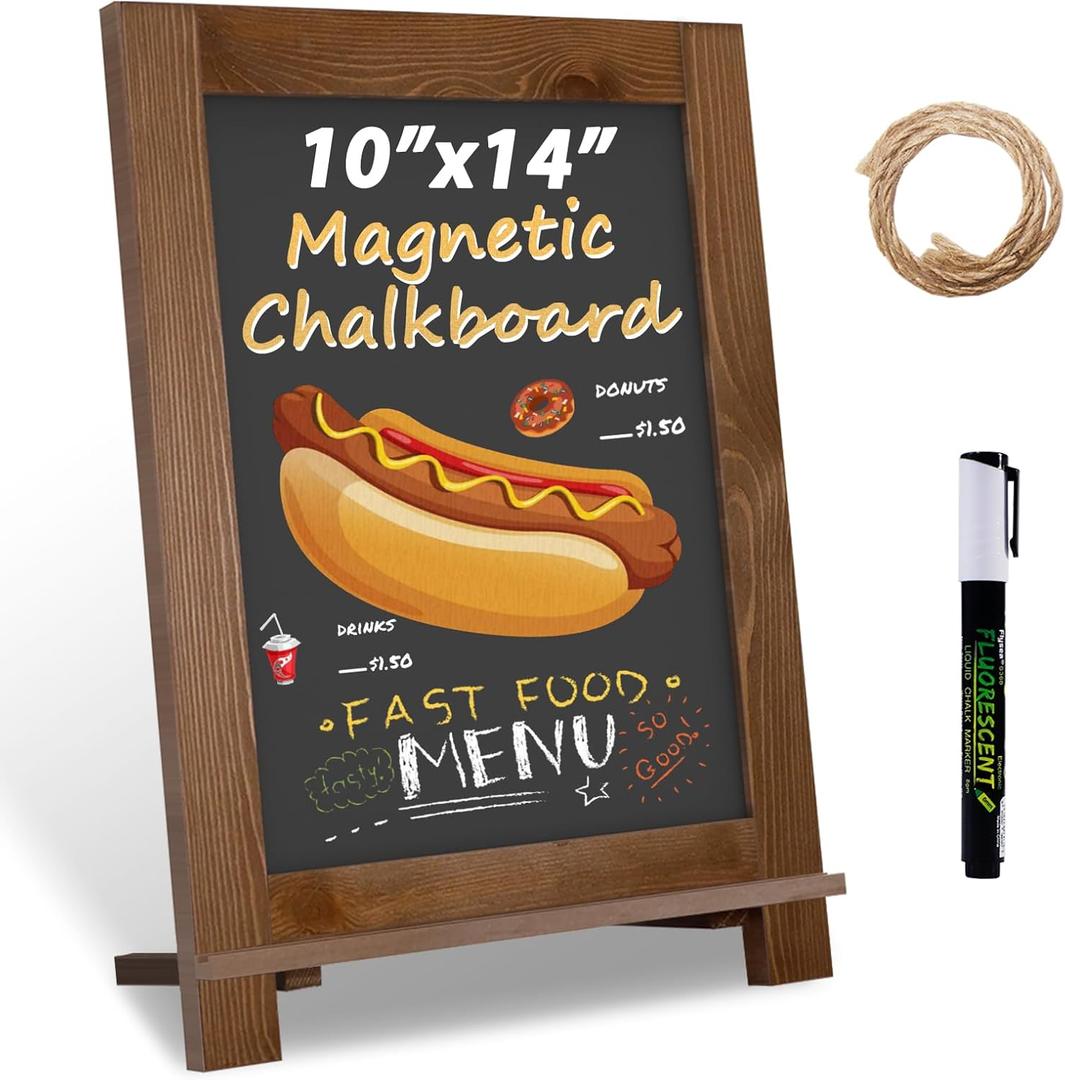 Magnetic Chalkboard 10"x14" Small Chalkboard Signs with Stand, Tabletop or Wall-Hanging Menu Board, Rustic Wood Frame Chalk Board Sign Board for Countertop Display/Home Dcor/Wedding