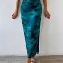 Women's Floral Midi Fall Skirt Mesh Slit Split Long Maxi Skirts Women Outfit (Green, XL)