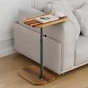 ZUJJAFY Tv Tray Table Adjustable Height C Shaped End Table for Couch, Swivel Side Table for Drinks, Snacks and Small Space, Acacia Wood Couch Arm Table Tray for Sofa, Bed or Chair