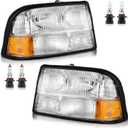 WEELMOTO for 1998-2004 GMC Sonoma Headlights Assembly Compatible with 1998-2001 Oldsmobile Bravada / 1998-2005 GMC Jimmy Headlight Replacement Fits factory models Without Fog Lights Only with Bulbs