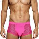 Arjen Kroos Men's Underwear Sexy Breathable Mesh Boxer Briefs Trunks with Open Fly Pouch (X-Large, Pink)