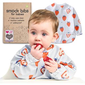 Waterproof Smock Baby Bibs for Eating (Boy or Girl 6-24 Months) - Toddler Long Sleeve Bib for Baby Led Weaning
