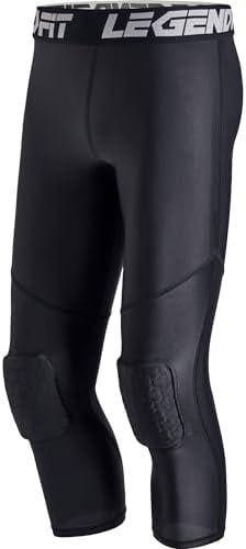 Legendfit Youth Basketball Compression Pants with Knee Pads 3/4 Capri Padded Leggings Sport Tights for Kids Boys Girls Size L