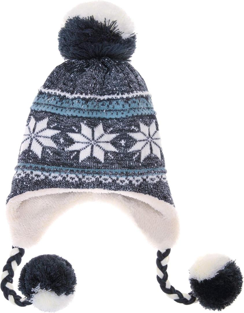 Dosoni Winter Hats for Women Knit Beanie Soft Warm Fleece Lined Long Ear Straps Snow Ski Cap with Pompom (One Size, Black)