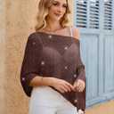 WeciBor Women's Wine Red Sheer Poncho Tops Lightweight Shrug Cover Up Knit Bolero for Beach Vacation Clothing
