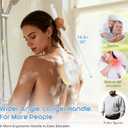 3-in-1 Flexible Up-Down Back Scrubber for Shower for Men & Women, 3 Detachable Back Brush Heads (Silicone/Sponge/Bristle), Ergonomic Long Handle Body Scrubber for Body Cleaning & Exfoliation (White)