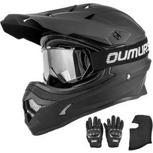Adult ATV Dirt Bike Helmet with Goggles Gloves & Mask Quick Release Buckle Adjustable Sun Visor Motorcycle Adult Helmet Off-Road Motocross Downhill Moped MX for Unisex-Adult (Medium, Black)
