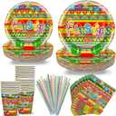 120 Pcs Cinco De Mayo Table Decorations Fiestas Mexican Party Tableware Set Serves 24, Including Paper Plates and Napkins, Cups, Straws for Taco Tuesday Mexican Theme Birthdays Carnivals Party Favors