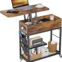 Colima Lift Top End Table with Charging Station and Wheels, Sofa Side Table with USB Port & AC Outlets, Movable Bedside Nightstand with Side Bag for Office Living Room Bedroom (Rustic Wood)