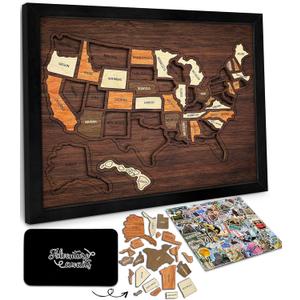 flinelife USA Travel Map, 13x11, Wooden USA Map Puzzle, Perfect For Couples and Families Gift, Mixed Puzzlem