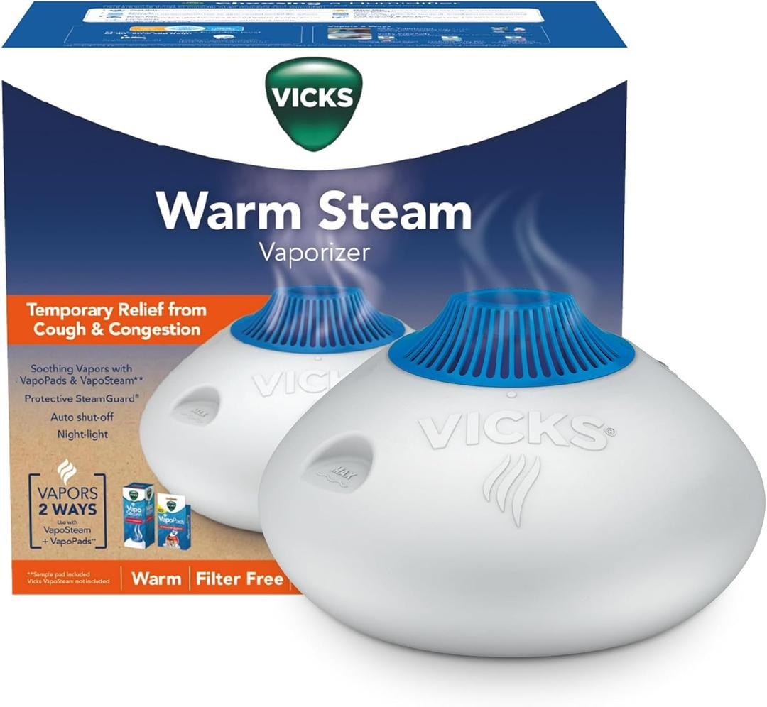 Vicks Warm Steam Vaporizer & Humidifier 1.5 Gallon Tank for Small and Medium Rooms, Night Light, Works with Vapo Pads and Vapo Steam