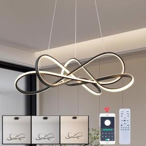 LED Pendant Lights Modern DIY Black Painted Dimmable Chandelier Adjustable Hanging Pendant Lamp Fixtures for Dining Living Room Kitchen Room Bar With RC (Black Painted, Dia25.6-30xH7.9 Inch)