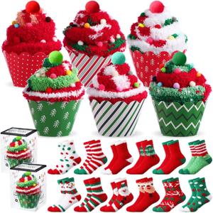 Geyoga 12 Pair Cupcake Socks Bulk Women Heart Fuzzy Socks No Shedding Soft Plush Fluffy Slipper Warm Socks DIY Gifts for Her