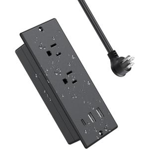 Conference Recessed Power Strip Waterproof, with PD 20W USB C Fast Charging Port,2 Outlets,Furniture Recessed Power Outlet,Desk Power Strip Surge Protector,Drawer Outlet,Flat Plug,6ft Cable (Black)