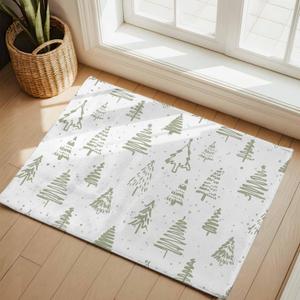 2x3 Door Mat Rugs, Christmas Tree Living Room Rug Non Slip Backing Washable Rug, Xmas Green Cartoon Tree Snowflakes Winter Holiday Low Pile Indoor Carpet Area Rugs for Bedroom, Kitchen, Bathroom