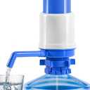 Manual Water Dispenser for 5 Gallon Bottle - Hand Press 5 Gallon Water Dispenser, Secure Fit on Crown Top Jugs - Adjustable Tube Length, Protective Spout Cap, Cleaning Brush, BPA-Free Food Grade (Blue)