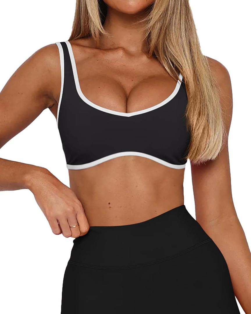 LASLULU Sexy Sports Bras for Women V Neck Sleeveless Padded Bra Workout Yoga Crop Top (Black  Small) 