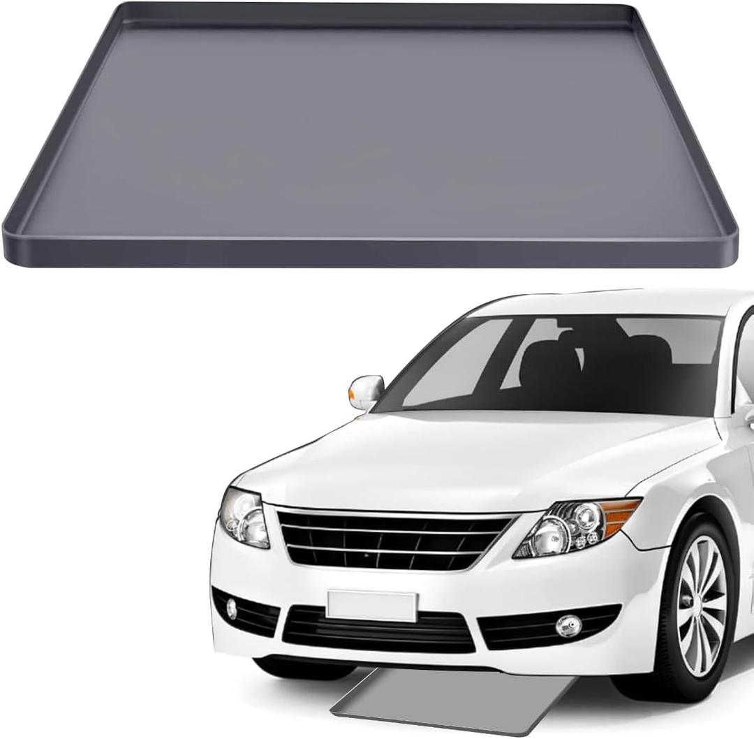 Under Car Oil Spill Mat Oil Drip Pan, 34x22in Garage Floor Mat Drip Tray, Soft Silicone Pad with Raised Edge, Liquid Drain Pan Catcher Automotive Tray, Driveway Pad Liquid Leaks Non-Slip No Splatter