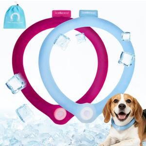 SCENEREAL 2 Pack Dog Cooling Collar Bandanas, Instant Chill Out Pet Neck Wraps for Hot Weather Summer, Heat Relief Prevent Sunstroke Summer Essentials for Dogs, Rose Red & Blue L