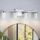 4-Light Brushed Nickel Bathroom Light Fixtures, Dimmable Vanity Light with Clear Glass Shade, Crystal LED Bathroom Lights Over Mirror for Bedroom, Living Room, Hallway, Farmhouse