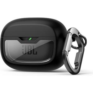 SURITCH Case Cover for JBL Vibe Beam/JBL Vibe Beam 2/ JBL Vibe 200TWS Earbuds, Shockproof Magnetic Protective Headphone Cover, Rugged Bumper Case with Carabiner & Cleaning Kit & Removal Tool, Black