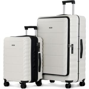 CENSIEN Luggage Sets 2 Pieces, 20/28 Inch PC Hardshell Suitcase with Spinner Wheels, 20 Inch Expandable Clamshell Carry On Luggage and 28 Inch Aluminum Frame Top Opening Checked Luggage (White)