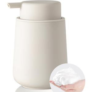 YAUKPH Matte Beige Foaming Hand Soap Dispenser Plastic 11 oz - Modern Minimalist Style for Bathroom & Kitchen Countertop Refillable