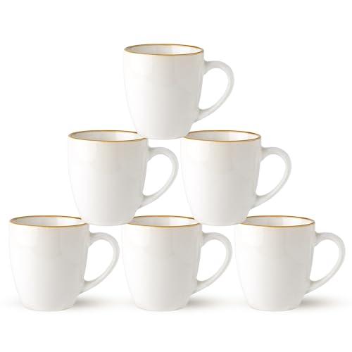 GBHOME Ceramic Coffee Mugs Set of 6, 12oz Stoneware Coffee Mugs Set For Dad Mom Women MEN, Light Weight Ceramic Coffee Cups for Latte/Tea/Beer/Hot Cocoa, Dishwasher & Microwave Safe-Pearl White