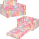 ALIMORDEN 2-in-1 Flip Out Cuddly Sherpa Toddler Couch, Convertible Sofa to Lounger,Glow-in-The-Dark Unicorn Pattern (Armchair)