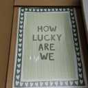 How Lucky Are We Wall Art, Vintage Green Inspirational Canvas Wall Decor Painting, Trendy Preppy Stripe Quotes Posters Prints Pictures for Bedroom Dorm Apartment Decor 16x24 Inch Framed