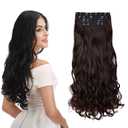 REECHO 24" Curly Wavy 4 Pieces Set Thick Clip in on Hair Extensions Dark Brown