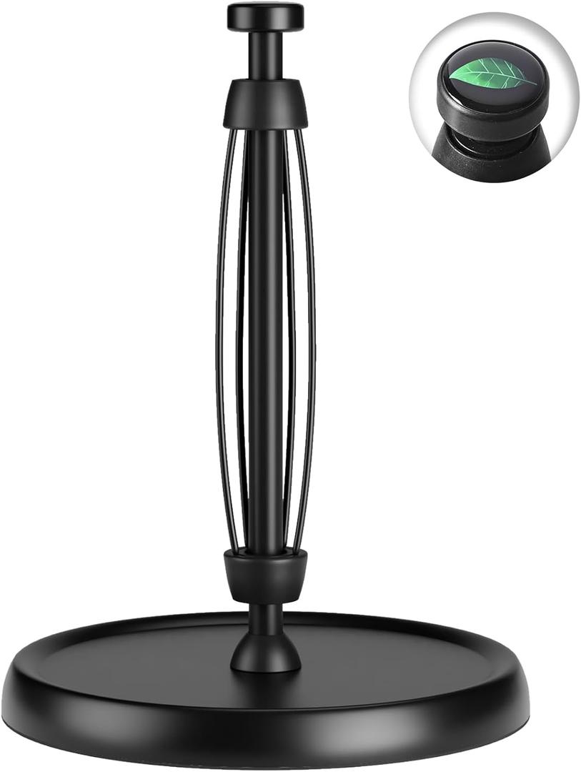 Countertop Paper Towel Holder - One-Handed Tear with Ratchet Mechanism, Weighted Base Degradable Plastic Paper Towel Stand, Black Farmhouse Kitchen Bathroom Decor Accessories