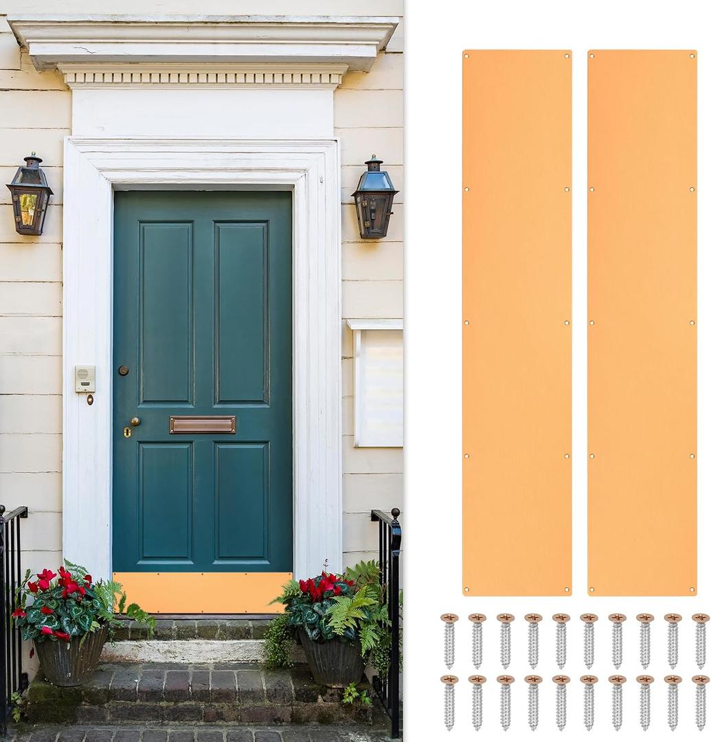 Uxcell 2pcs Door Kick Plate, 6 x 30 Inches Anodized Aluminum Kick Plate Door Plate, 1.5mm (1/16 Inch) Thickness, for Exterior Front Door or Back Door, Copper Gold